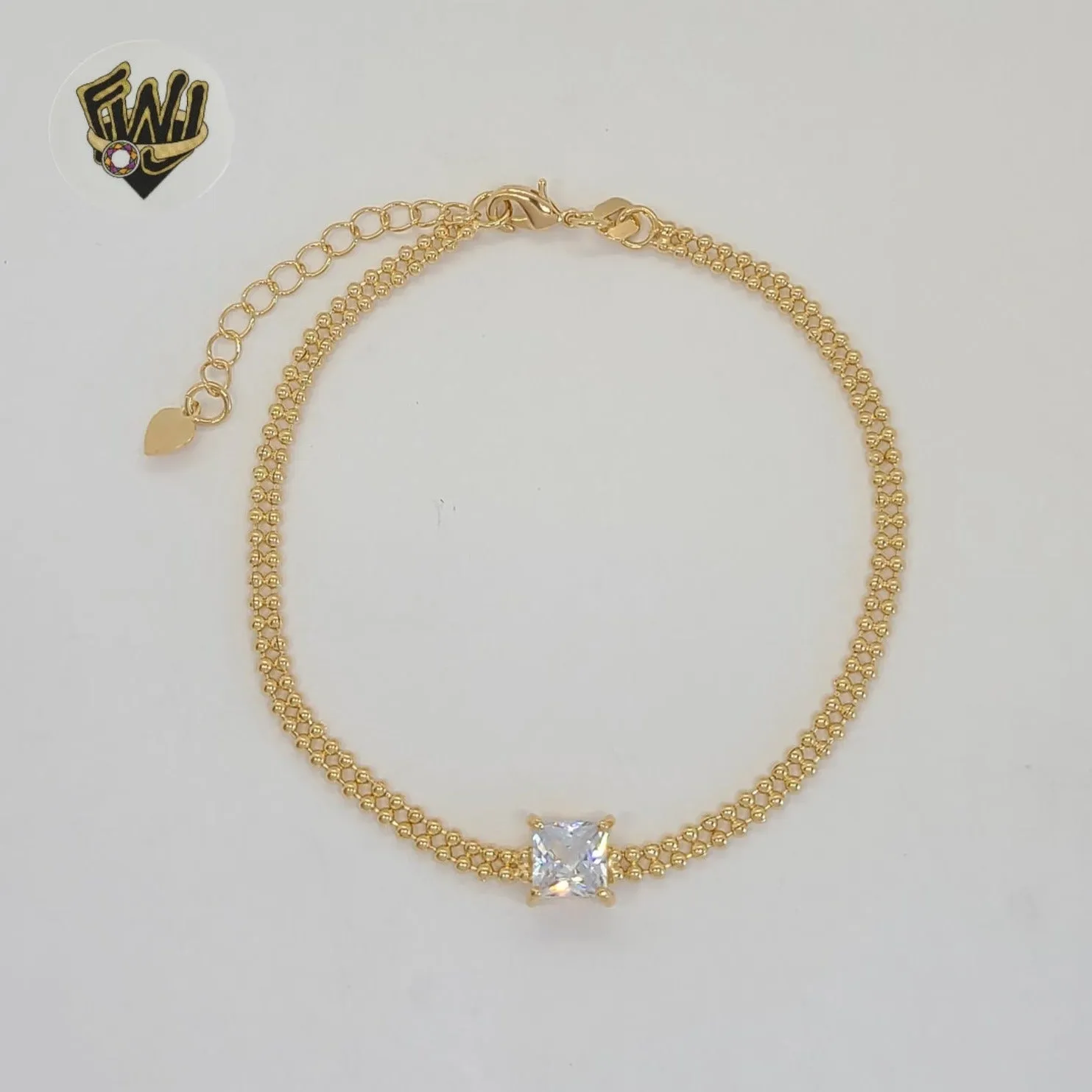 (1-0607) Gold Laminate - 3mm Beads Zircon Bracelet - 7 - BGF