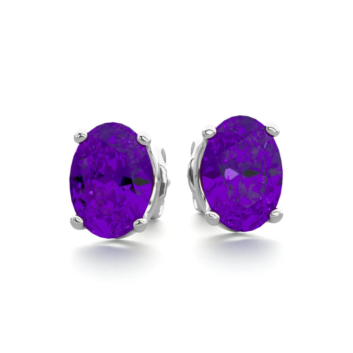 1 1/2 Carat Oval Shape Amethyst Stud Earrings In Sterling Silver