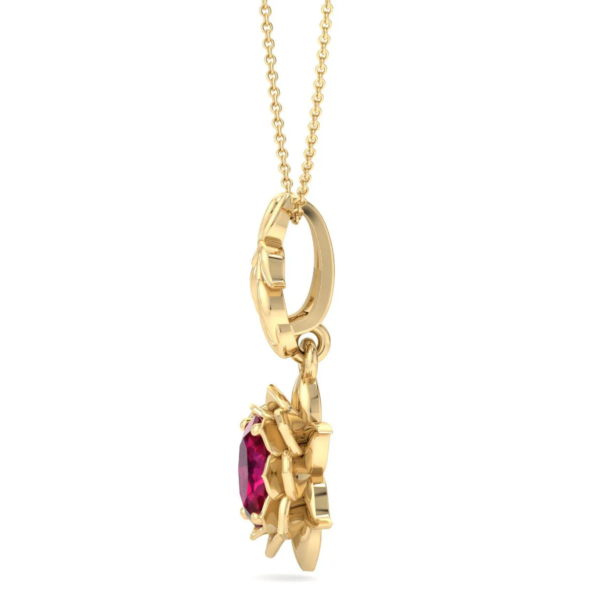 1 Carat Oval Shape Ruby Ornate Necklace In 14K Yellow Gold