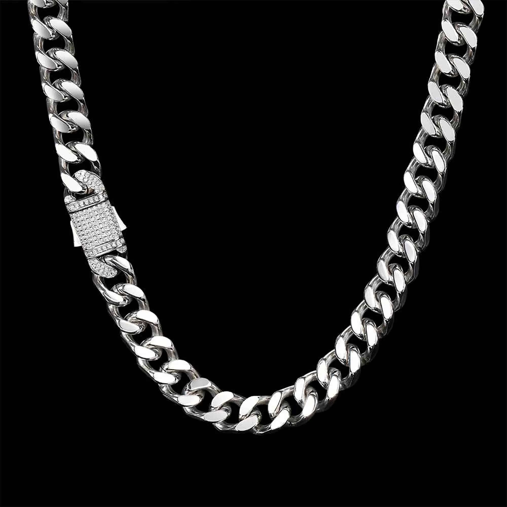 12mm Silver Cuban Chain (Push Button Buckle) 1pc