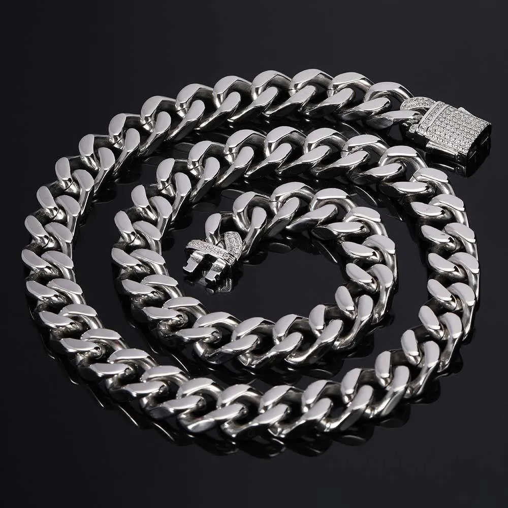 12mm Silver Cuban Chain (Push Button Buckle) 1pc