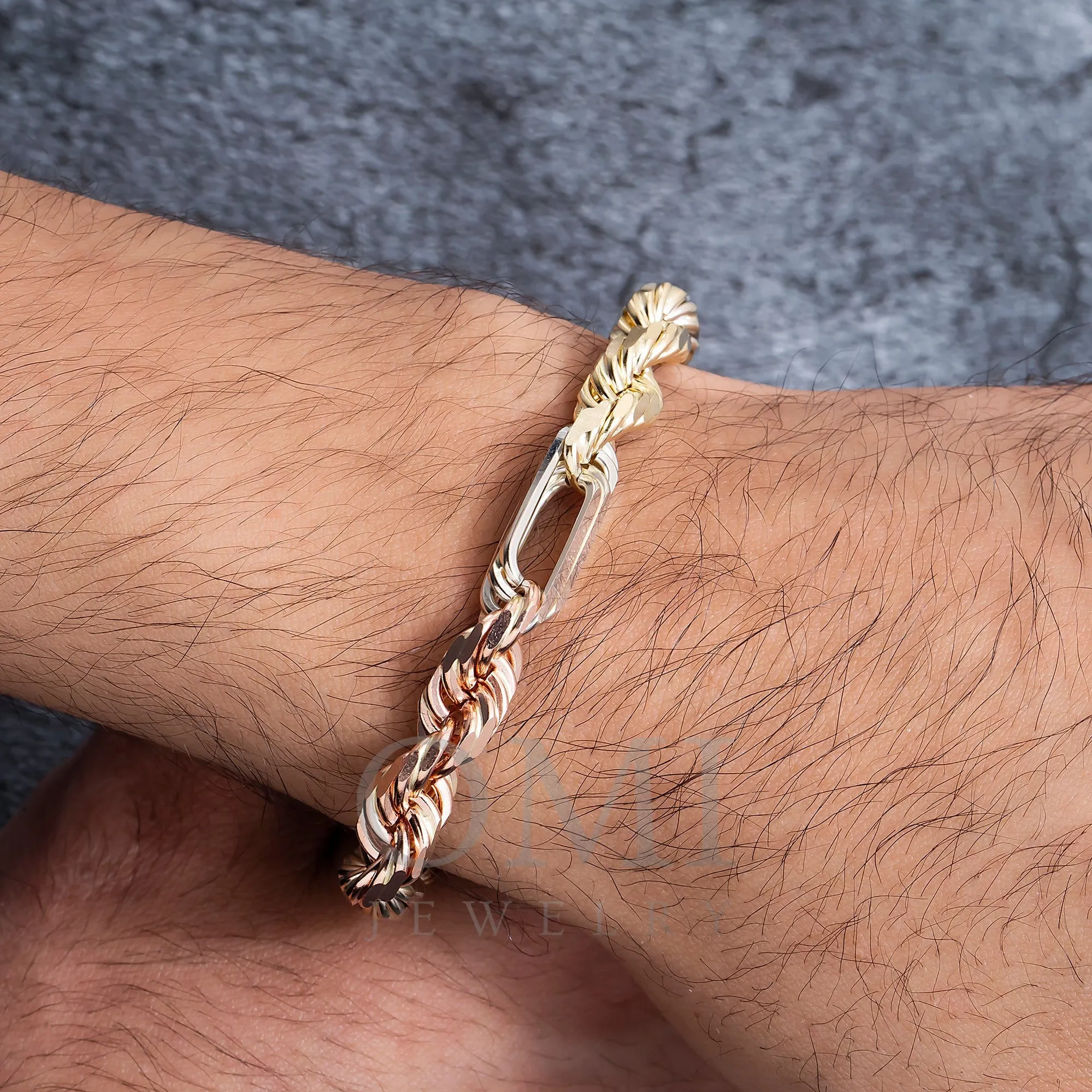 14K GOLD 7MM SOLID TRICOLOR MILANO CHAIN BRACELET