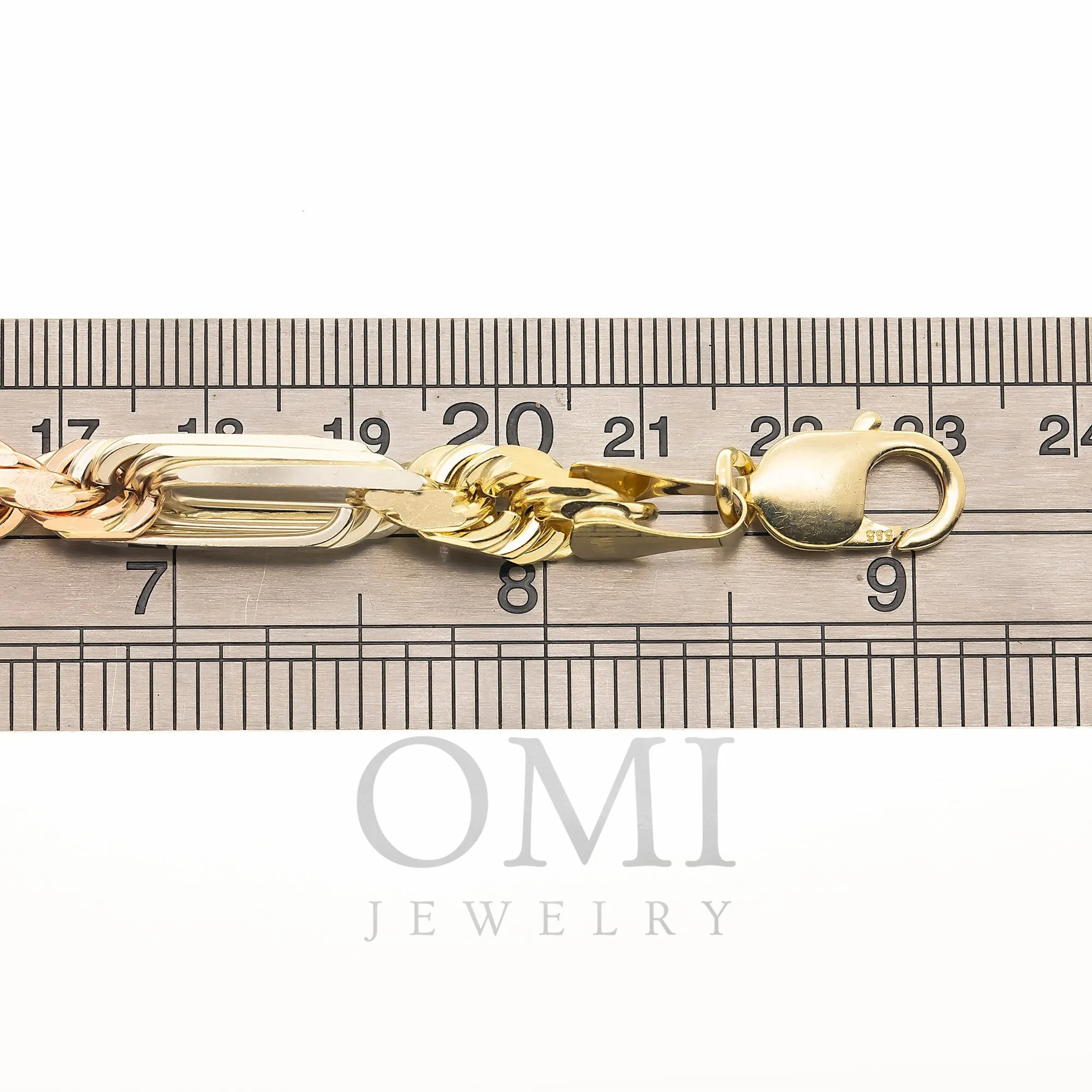 14K GOLD 7MM SOLID TRICOLOR MILANO CHAIN BRACELET