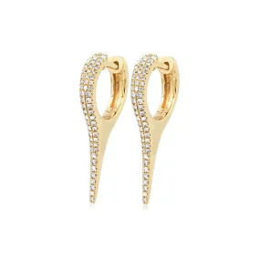 14K Gold and Pave Diamond Dagger Hoops Earrings, Large