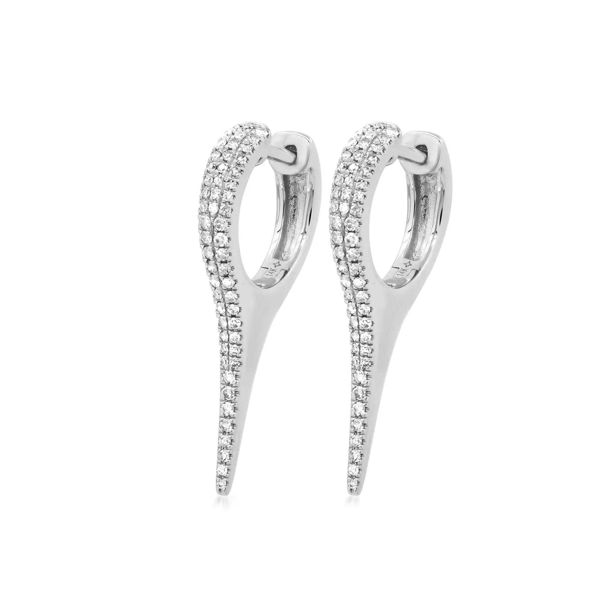 14K Gold and Pave Diamond Dagger Hoops Earrings, Large