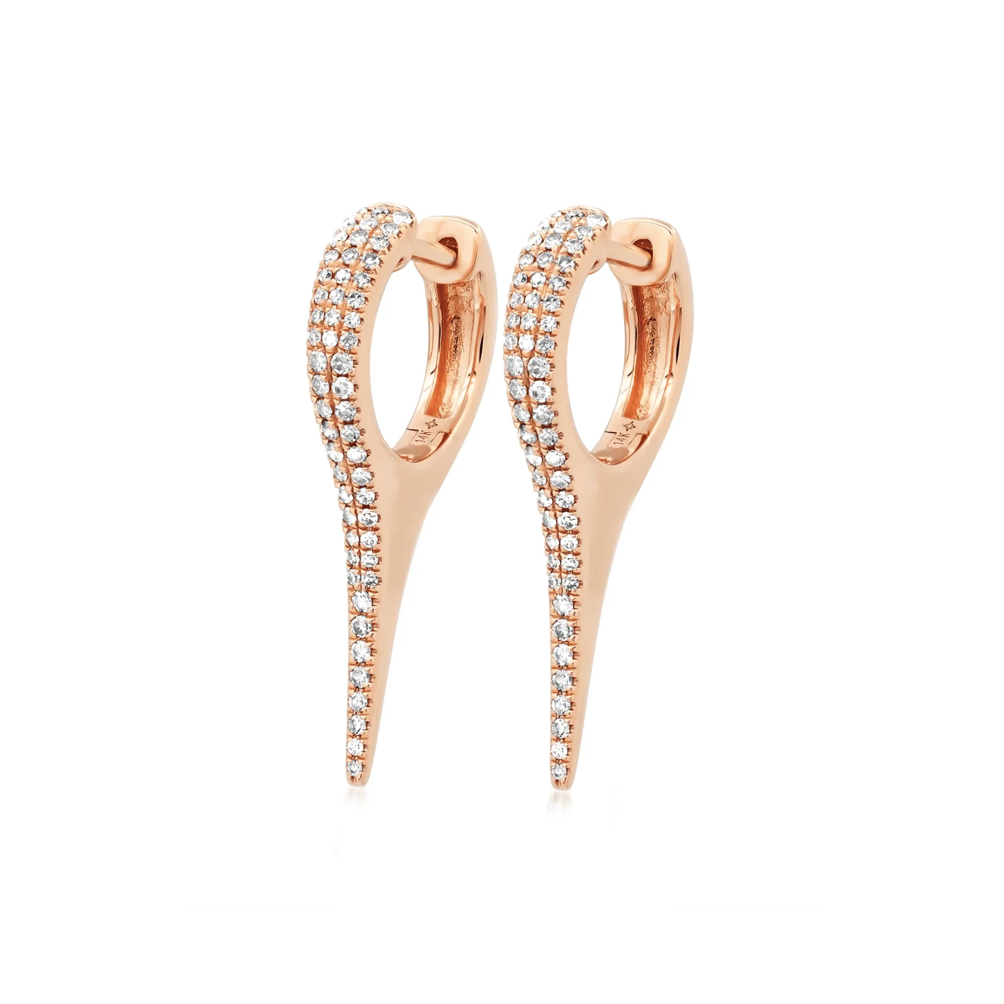 14K Gold and Pave Diamond Dagger Hoops Earrings, Large