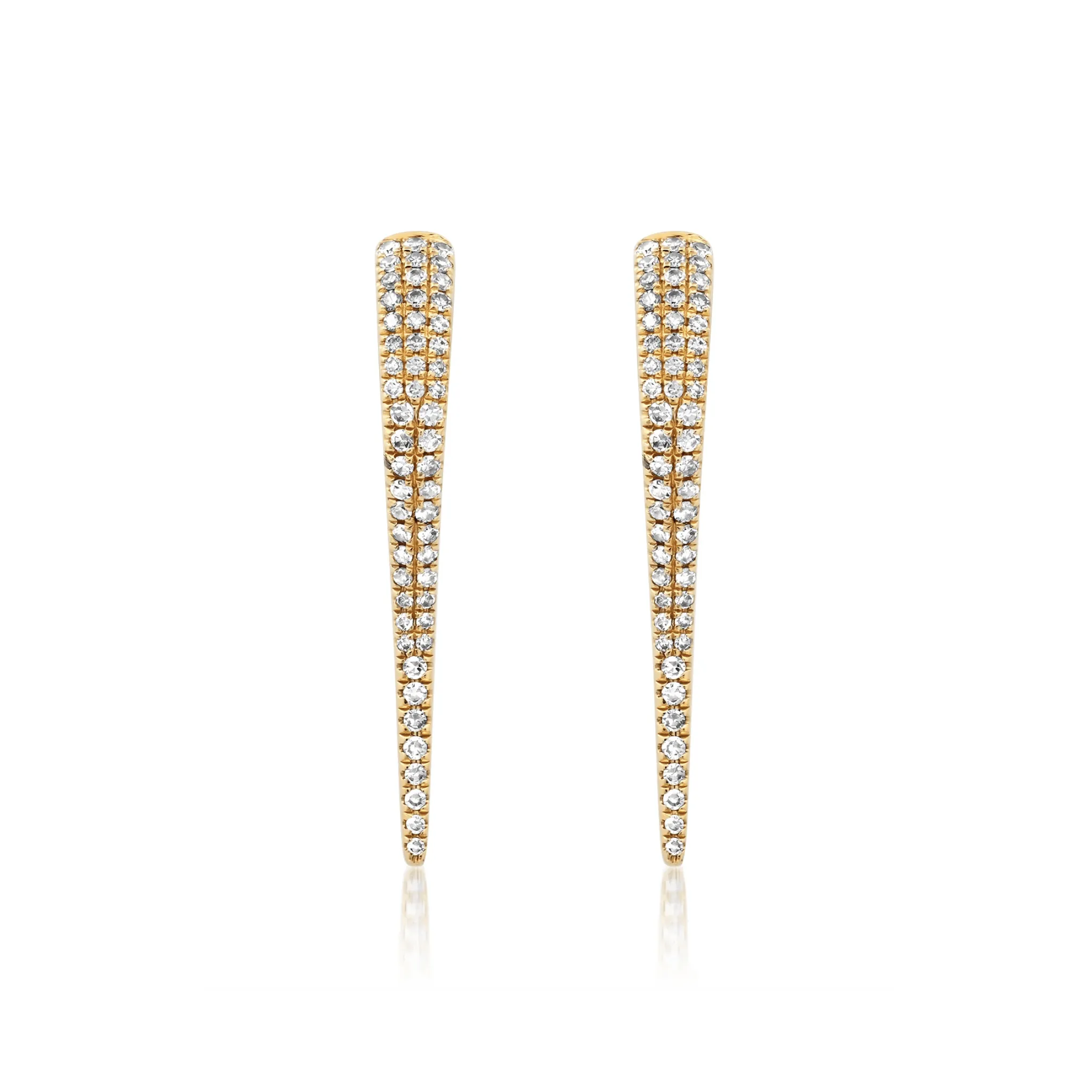 14K Gold and Pave Diamond Dagger Hoops Earrings, Large