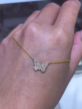 14K Gold Butterfly Pavé Diamond Pendant