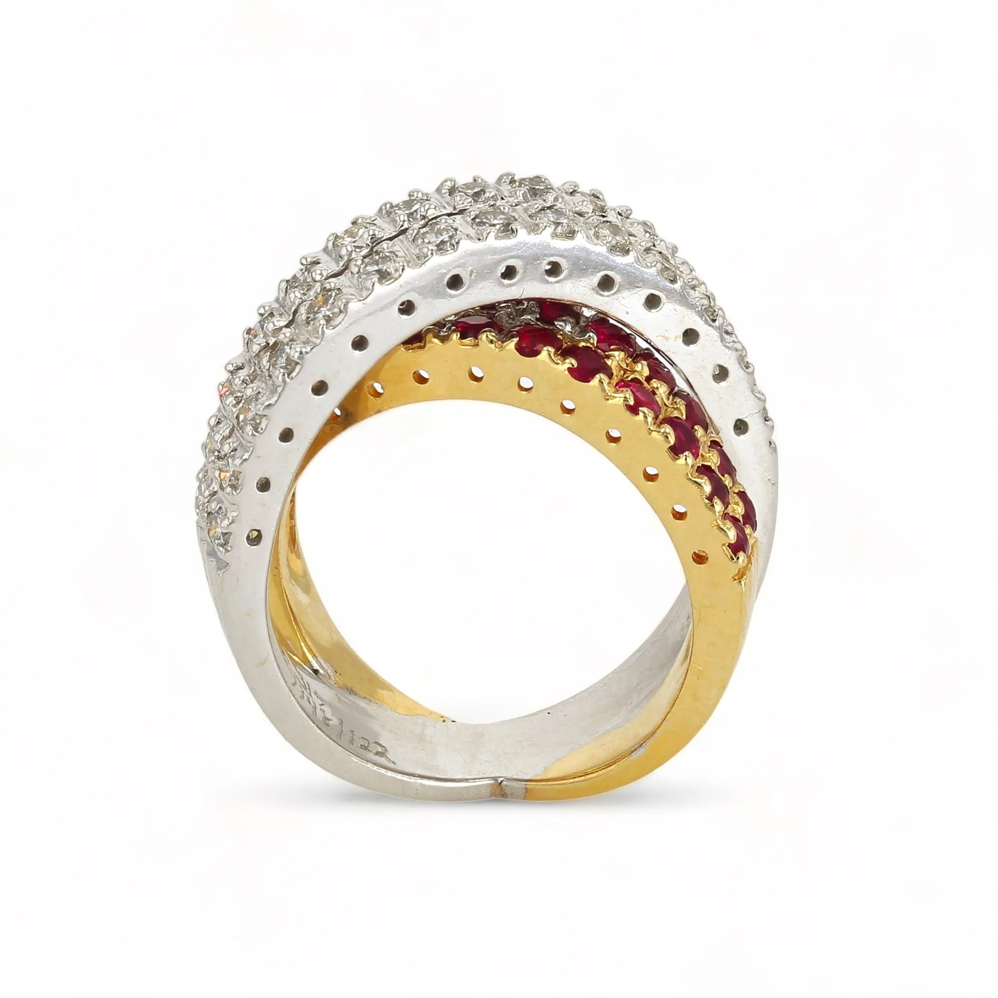 14K gold bypass yellow and white stunning diamonds and ruby  ring-28012