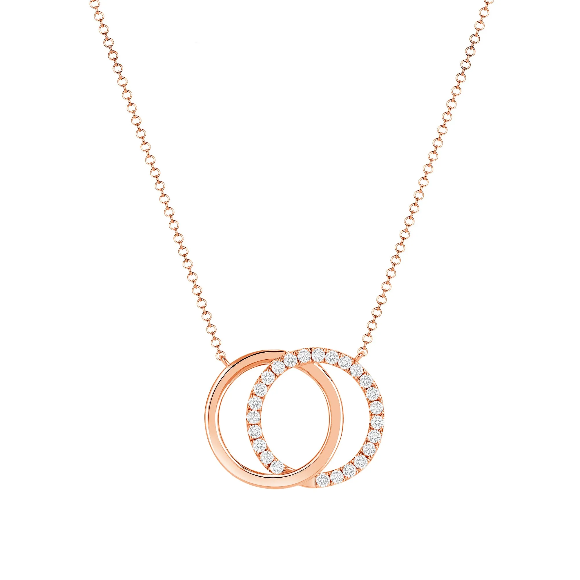 14k Gold Diamond Linked Rings Necklace