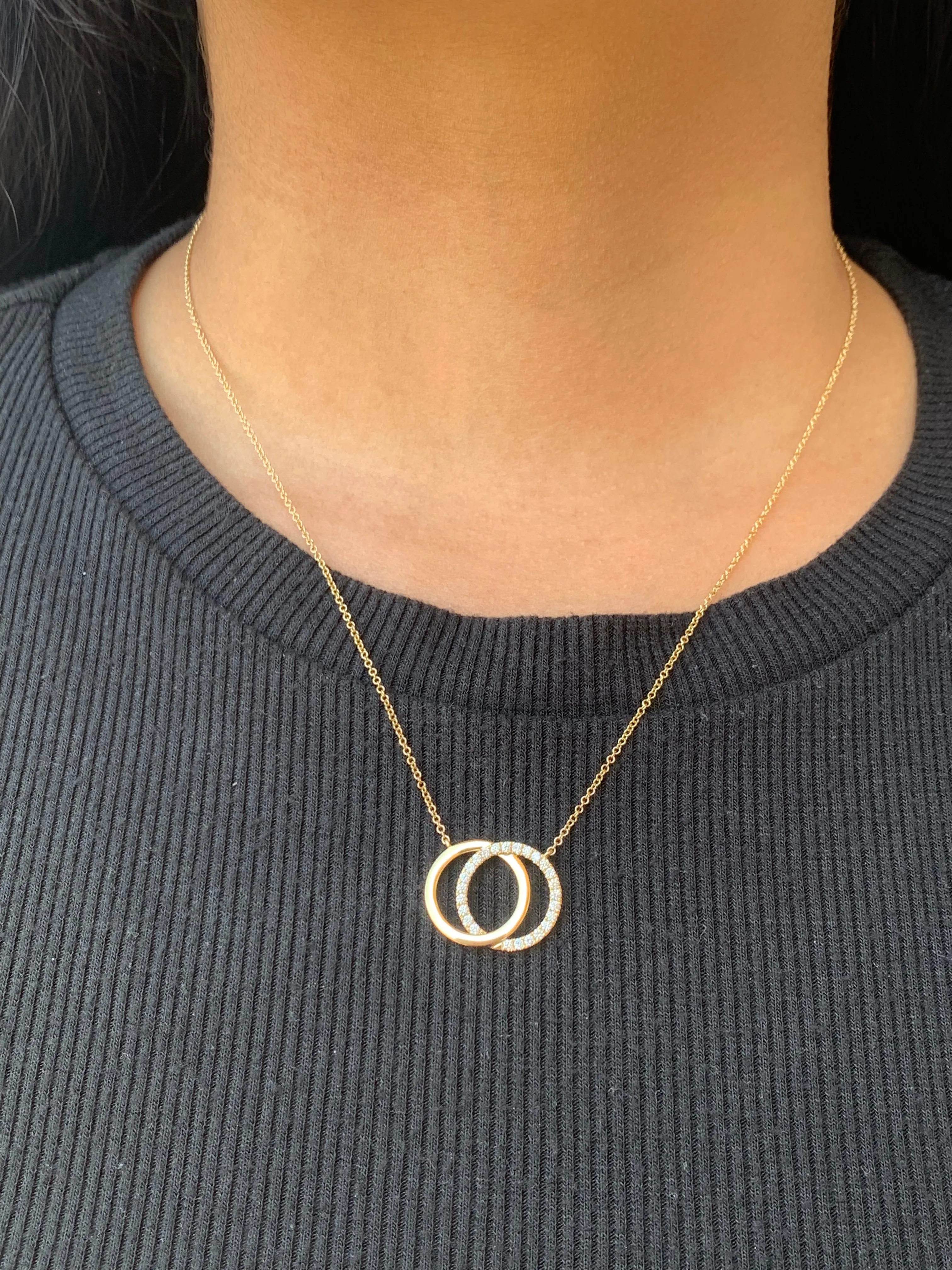 14k Gold Diamond Linked Rings Necklace