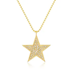 14K Small Gold Star Diamond Disc Necklace