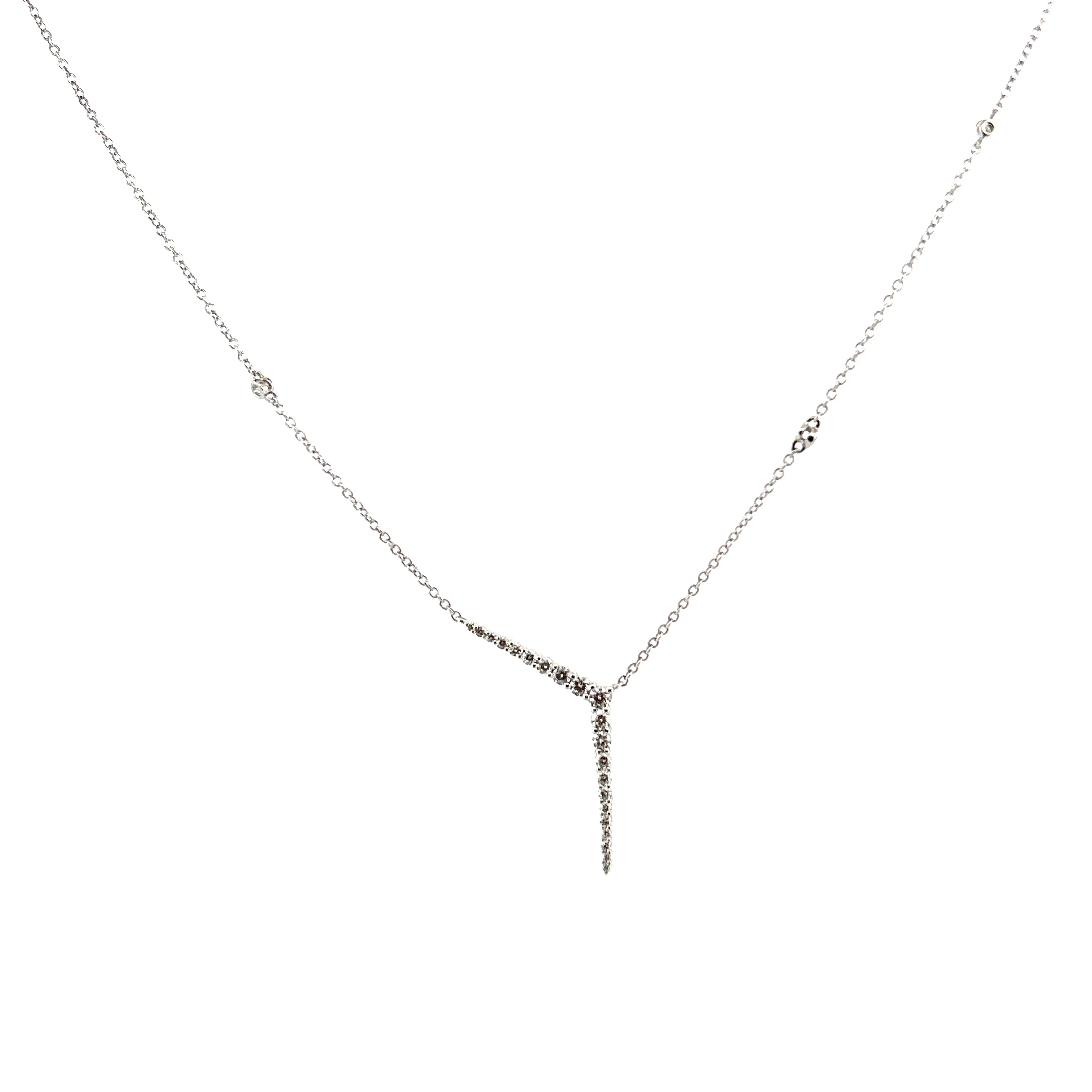 14K White Gold Angled Diamond Bar Pendant