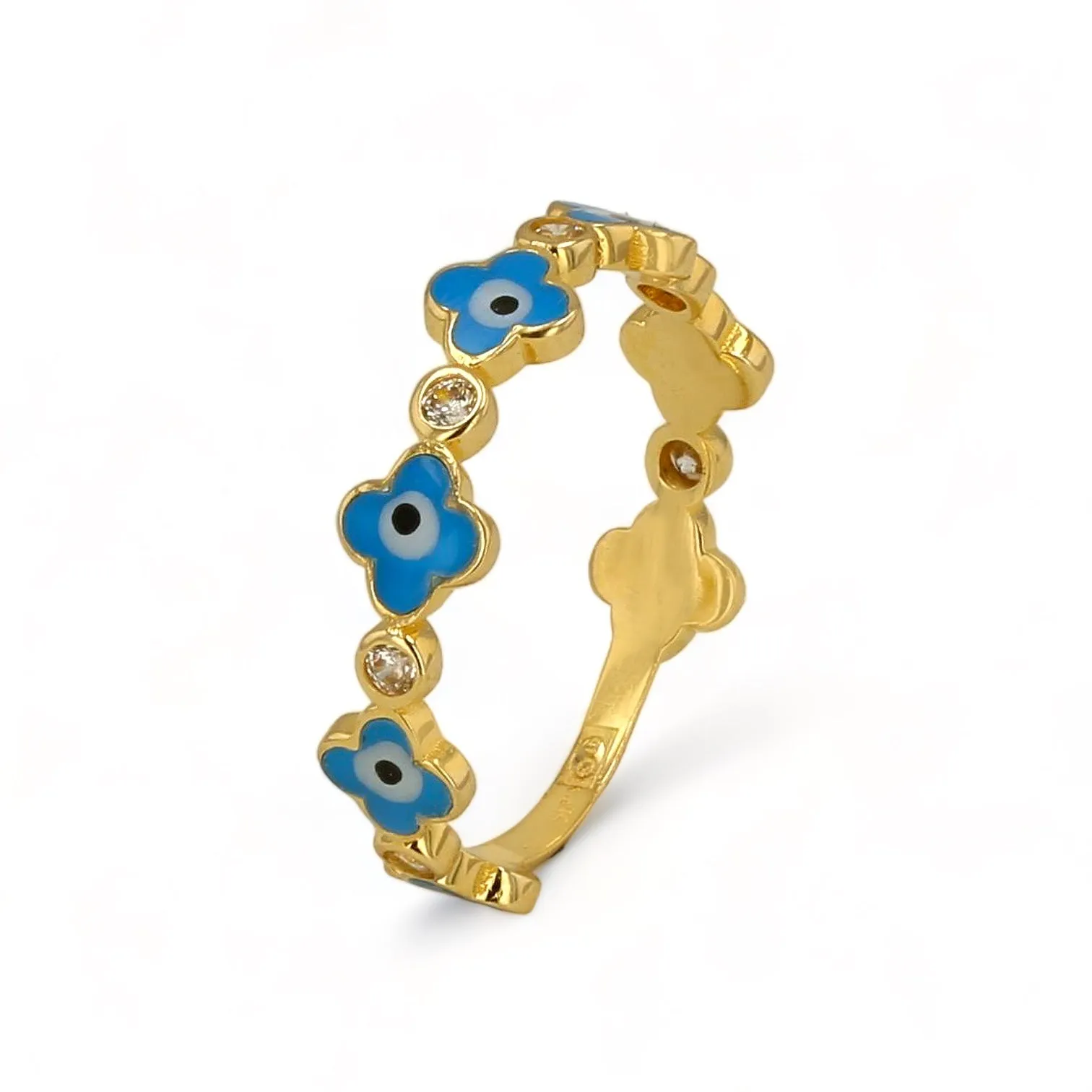 14K Yellow gold aqua eyes clover ring-227202