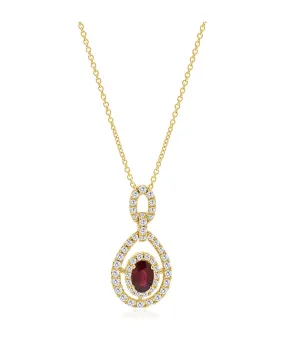 14K Yellow Gold Ruby and Diamond Freeform Pendant