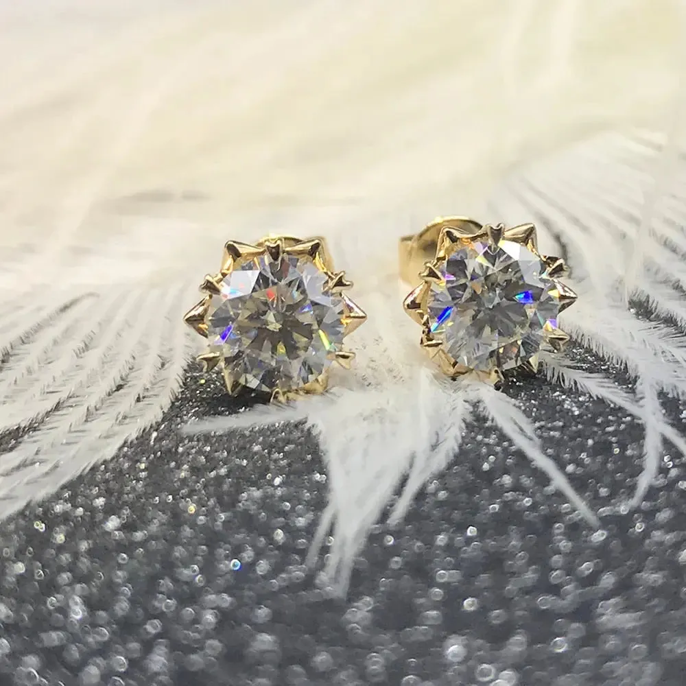 14k Yellow Gold Stud Moissanite Earrings 1.2ctw