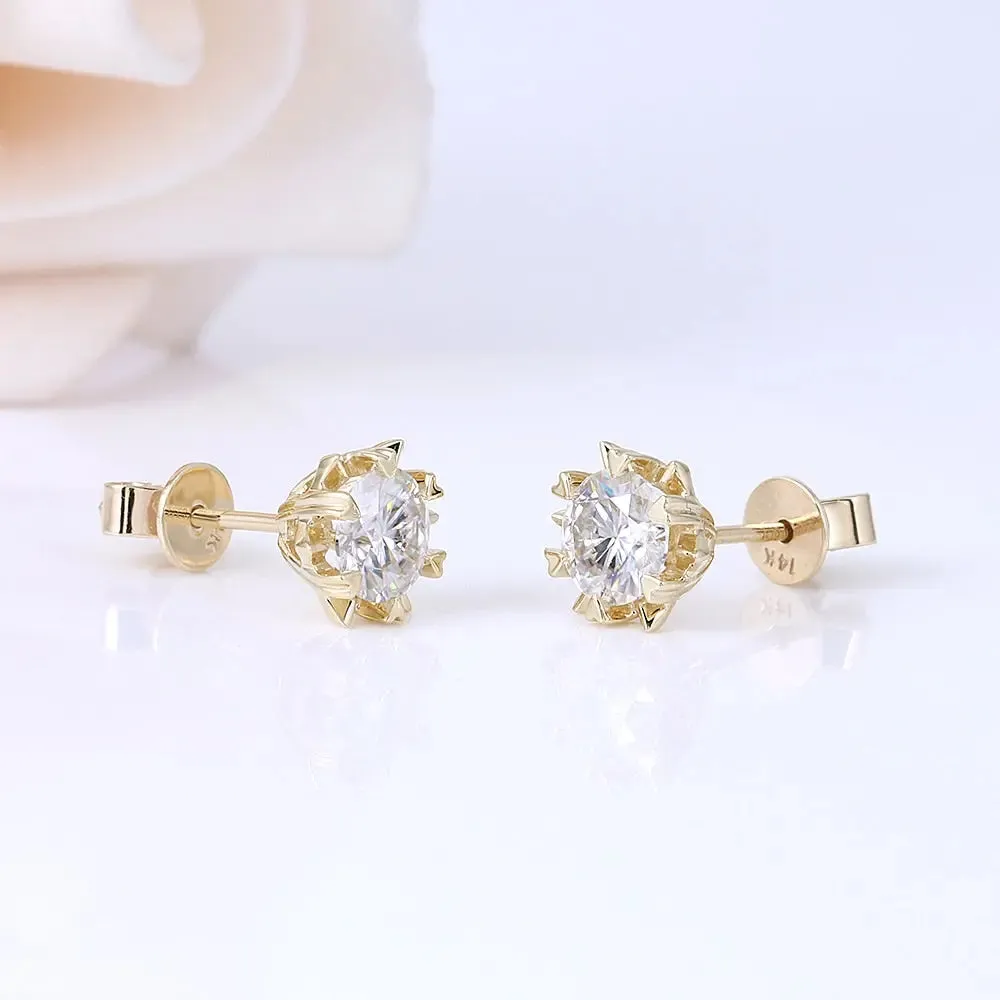 14k Yellow Gold Stud Moissanite Earrings 1.2ctw