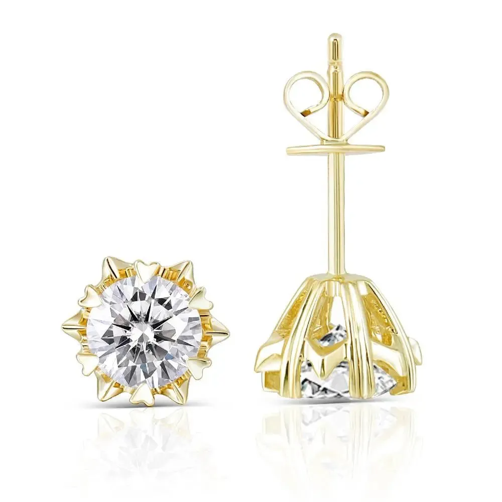 14k Yellow Gold Stud Moissanite Earrings 1.2ctw