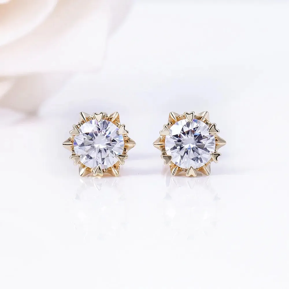 14k Yellow Gold Stud Moissanite Earrings 1.2ctw