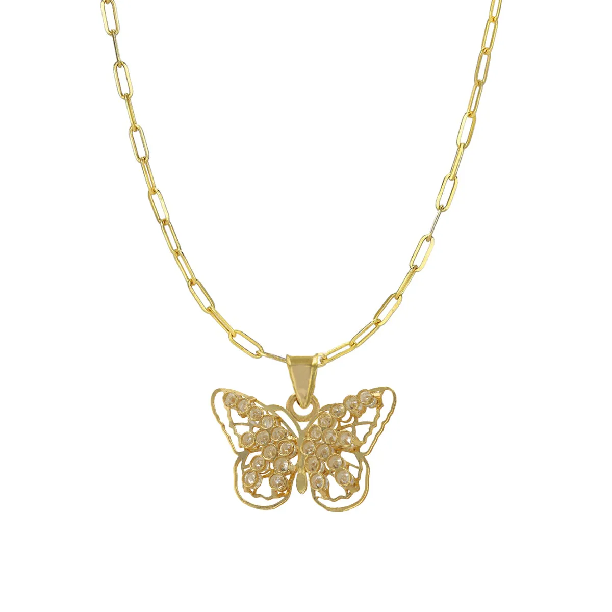 14K Yelow Gold Baby Paper Clip Chain and Butterfly Pendant