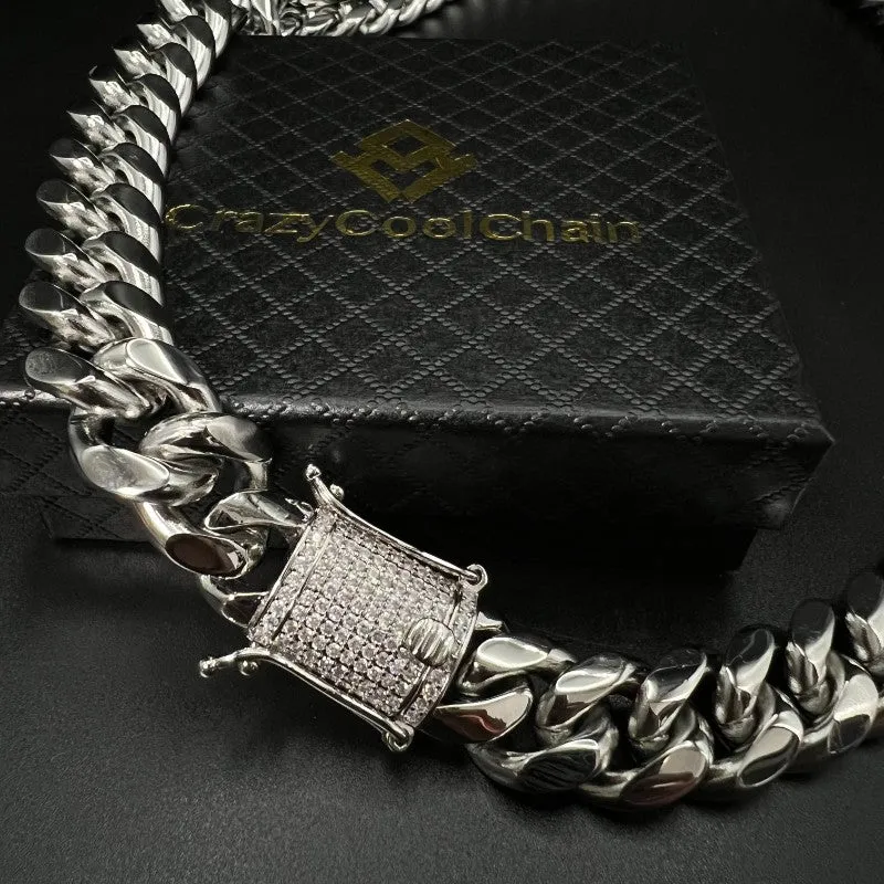 16mm Cuban Link Chain   Bracelet Set (18K Gold 5-Layer Plated)