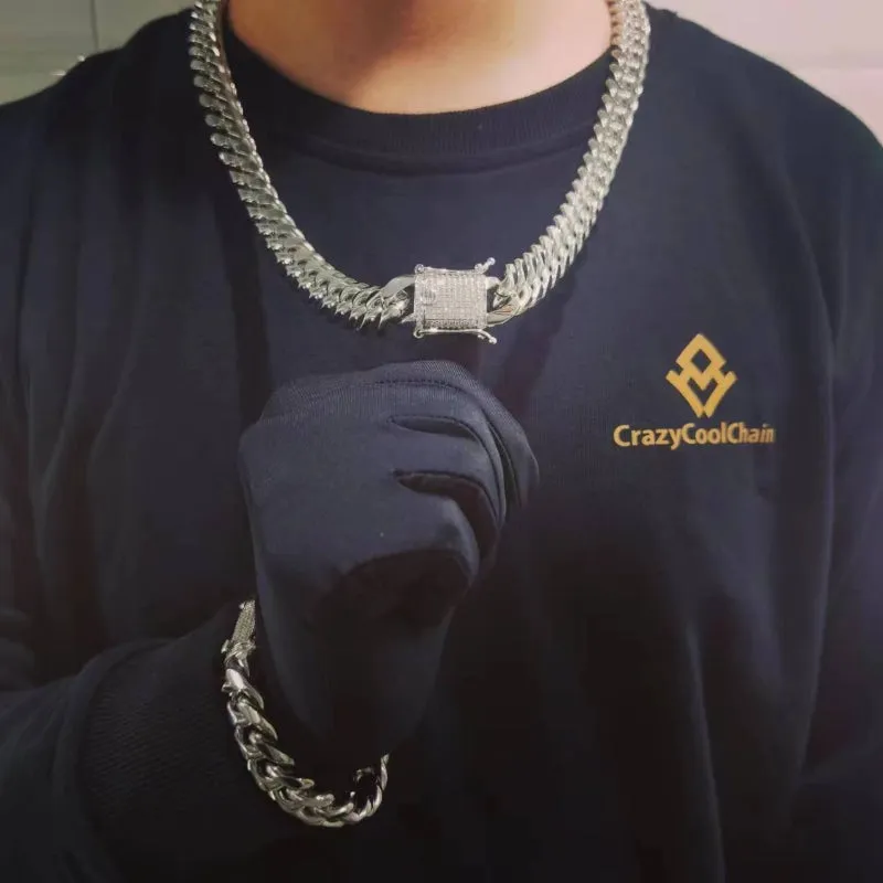 16mm Cuban Link Chain   Bracelet Set (18K Gold 5-Layer Plated)