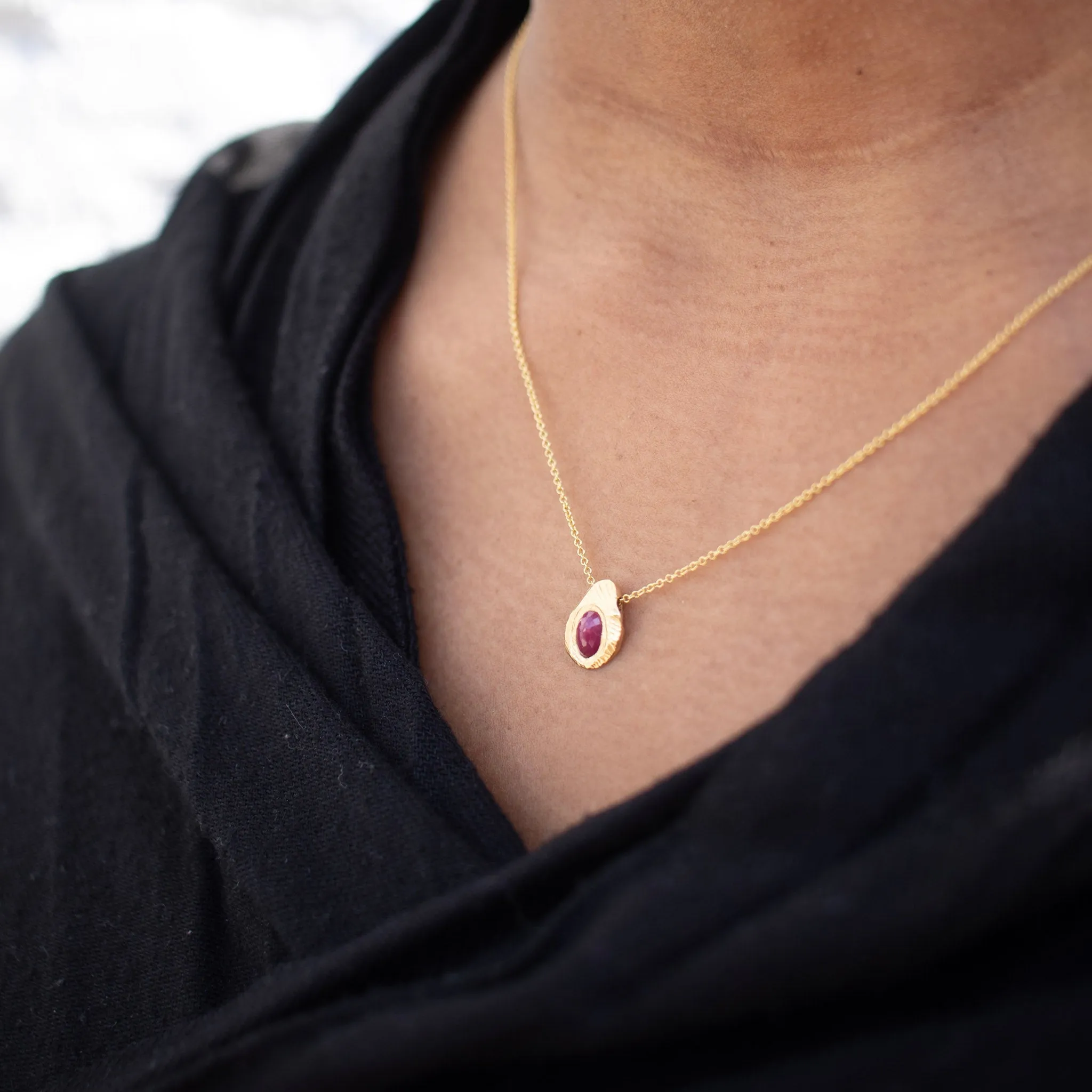 18K Oval Slider Necklace in Ruby