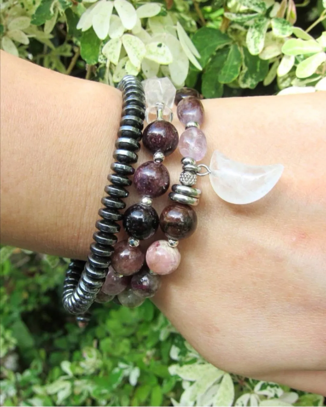 27 Bead in Watermelon Tourmaline, Purple Phantom Quartz, Rose Quartz and Moonstone