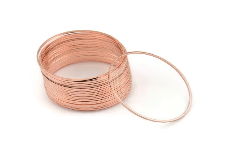 50mm Circle Connector, 12 Rose Gold Tone Brass Circle Connectors (50x1x1mm) D1603