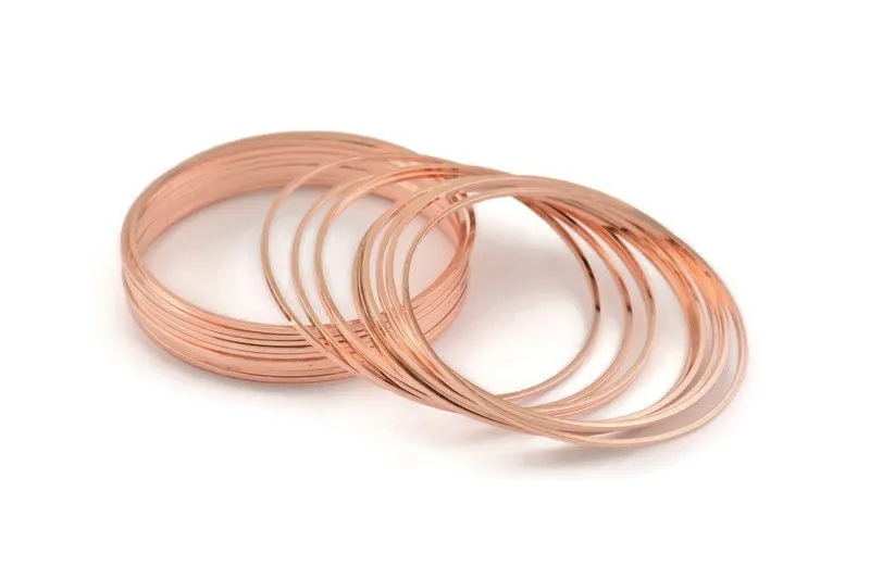 50mm Circle Connector, 12 Rose Gold Tone Brass Circle Connectors (50x1x1mm) D1603