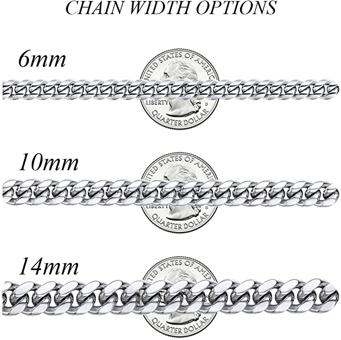 6/8/10/12/14mm Silver Cuban Chain (Lobster-Claw Clasp)