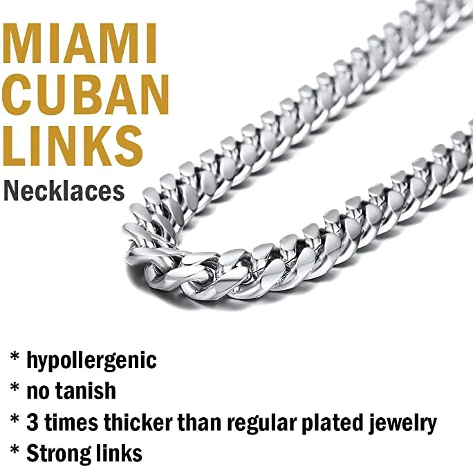 6/8/10/12/14mm Silver Cuban Chain (Lobster-Claw Clasp)