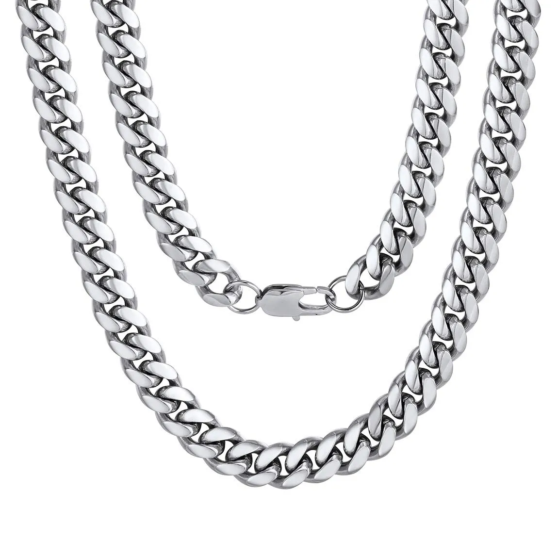 6/8/10/12/14mm Silver Cuban Chain (Lobster-Claw Clasp)