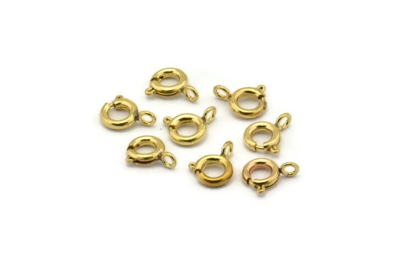 6mm Spring Ring Clasps - 50 Raw Brass Round Spring Ring Clasps (6mm) 1706 A0426