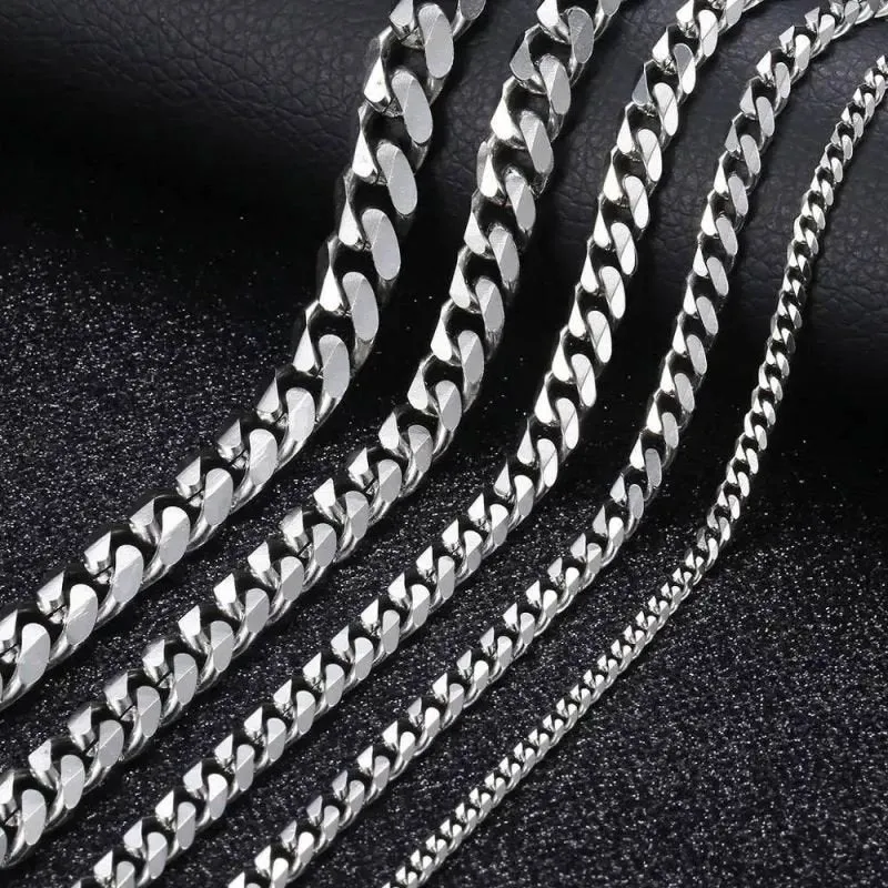 8mm 316L Stainless Steel Cuban Link Chain in White Gold