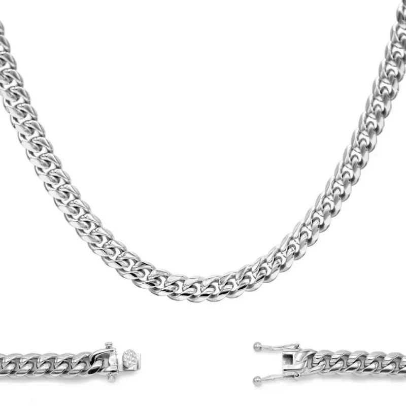 8mm 316L Stainless Steel Cuban Link Chain in White Gold