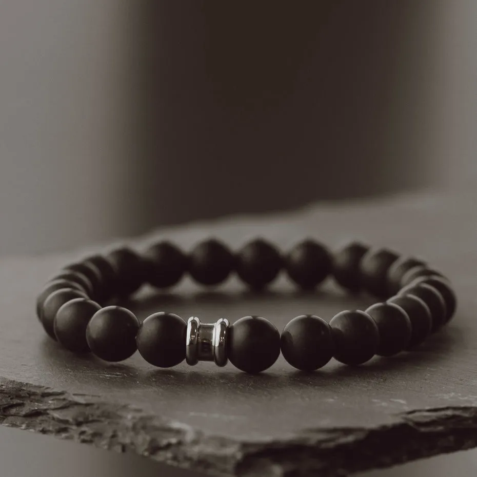 8mm Round Gemstone Bracelet Matt Black