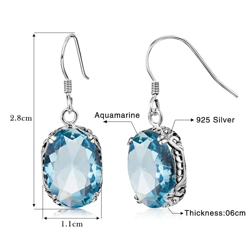 925 Sterling Silver Aquamarine Drop Earrings