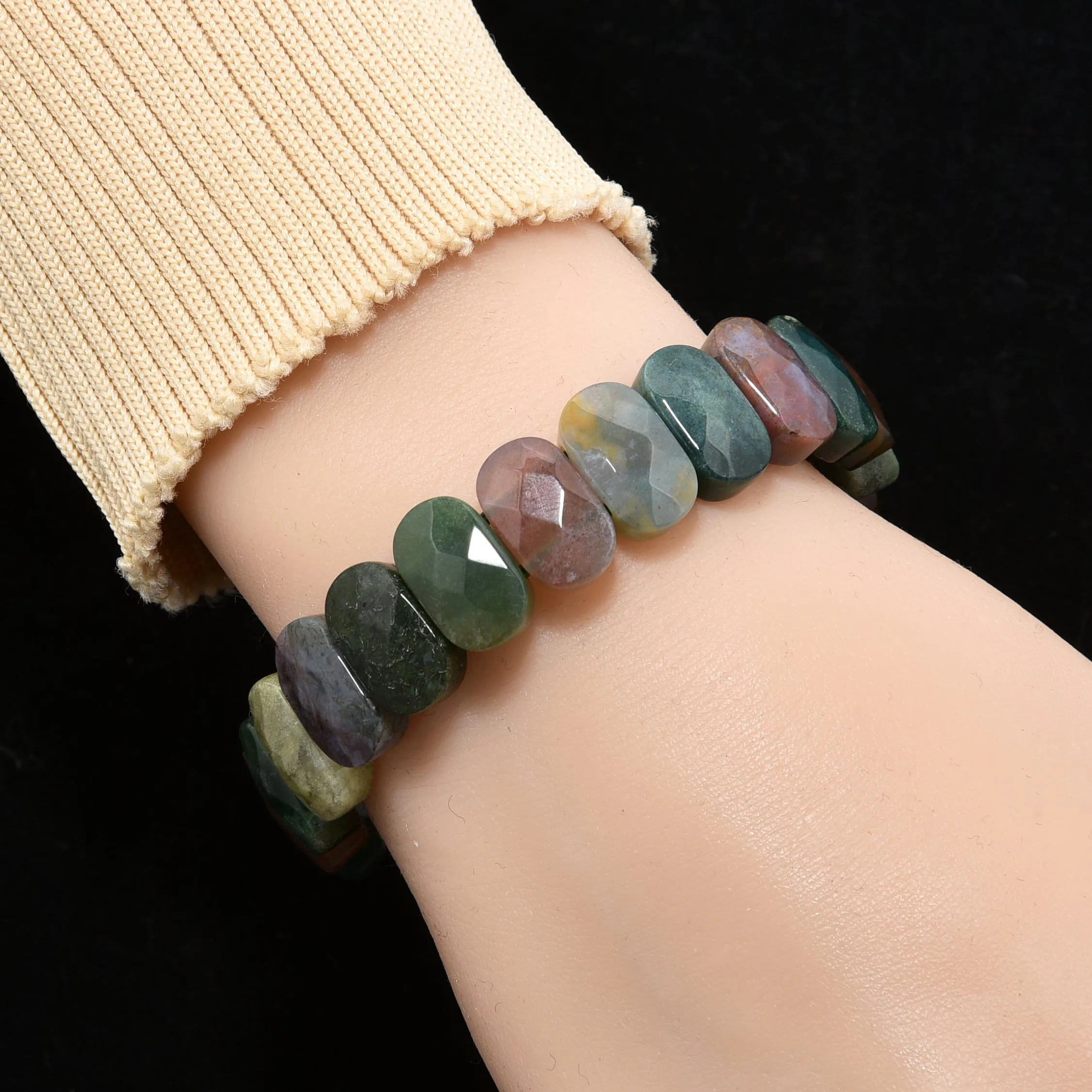 Agate 14mm Bead Gemstone Elastic Bracelet