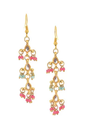 Alloy Kundan Dangler Earring in Pink and Gold