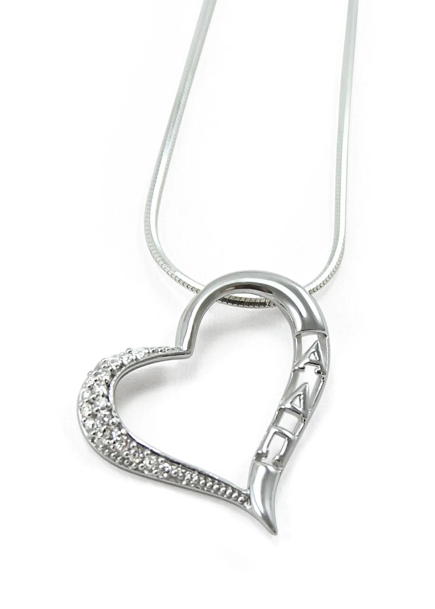 Alpha Delta Pi Angled Heart Pendant with Simulated Diamonds