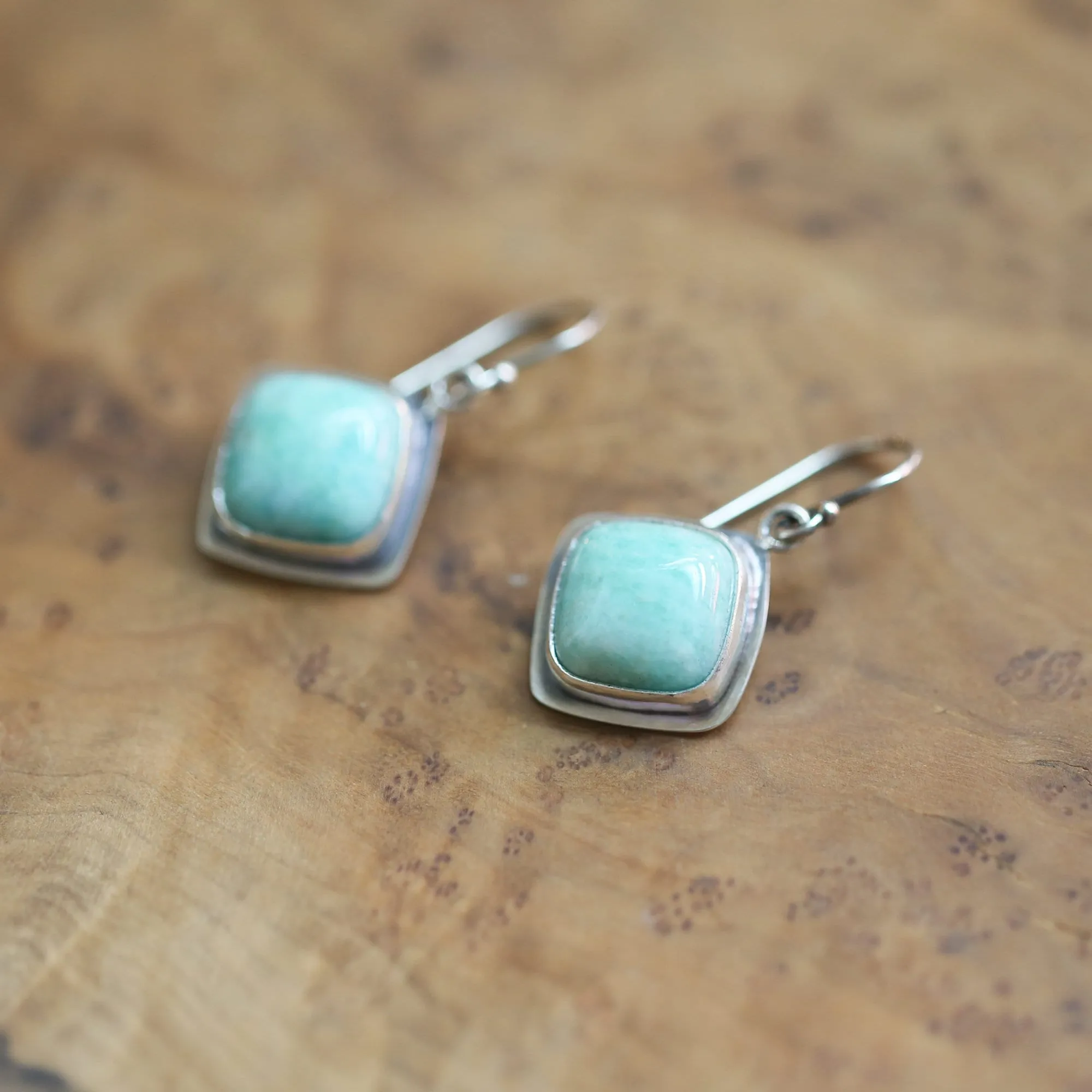 Amazonite Drop Earrings - Boho Amazonite Drop Earrings - Robins Egg Blue - Silversmith