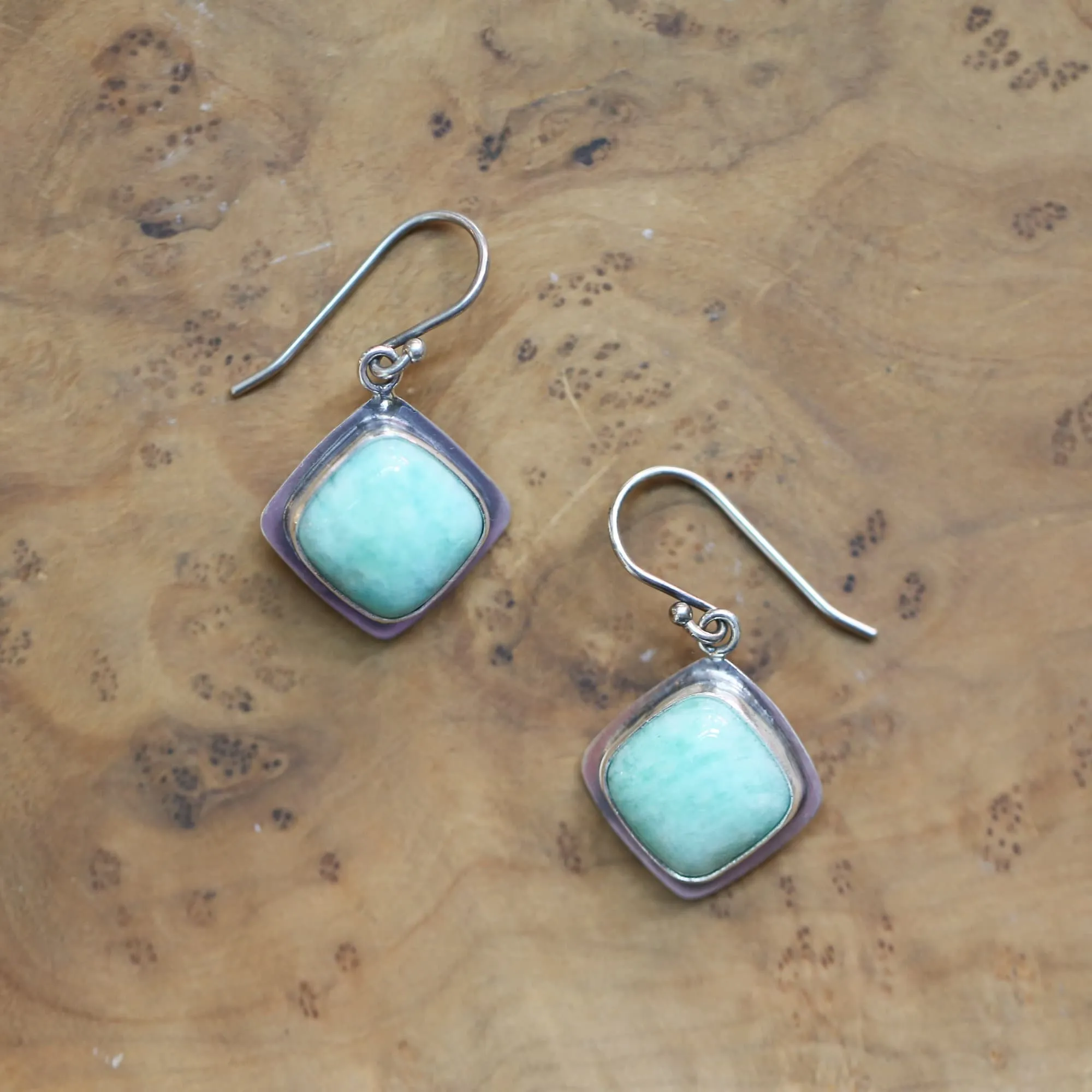 Amazonite Drop Earrings - Boho Amazonite Drop Earrings - Robins Egg Blue - Silversmith