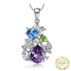 Amethyst Blue Topaz Peridot Flower Pendant 925 Sterling Silver Pendant - No Chain