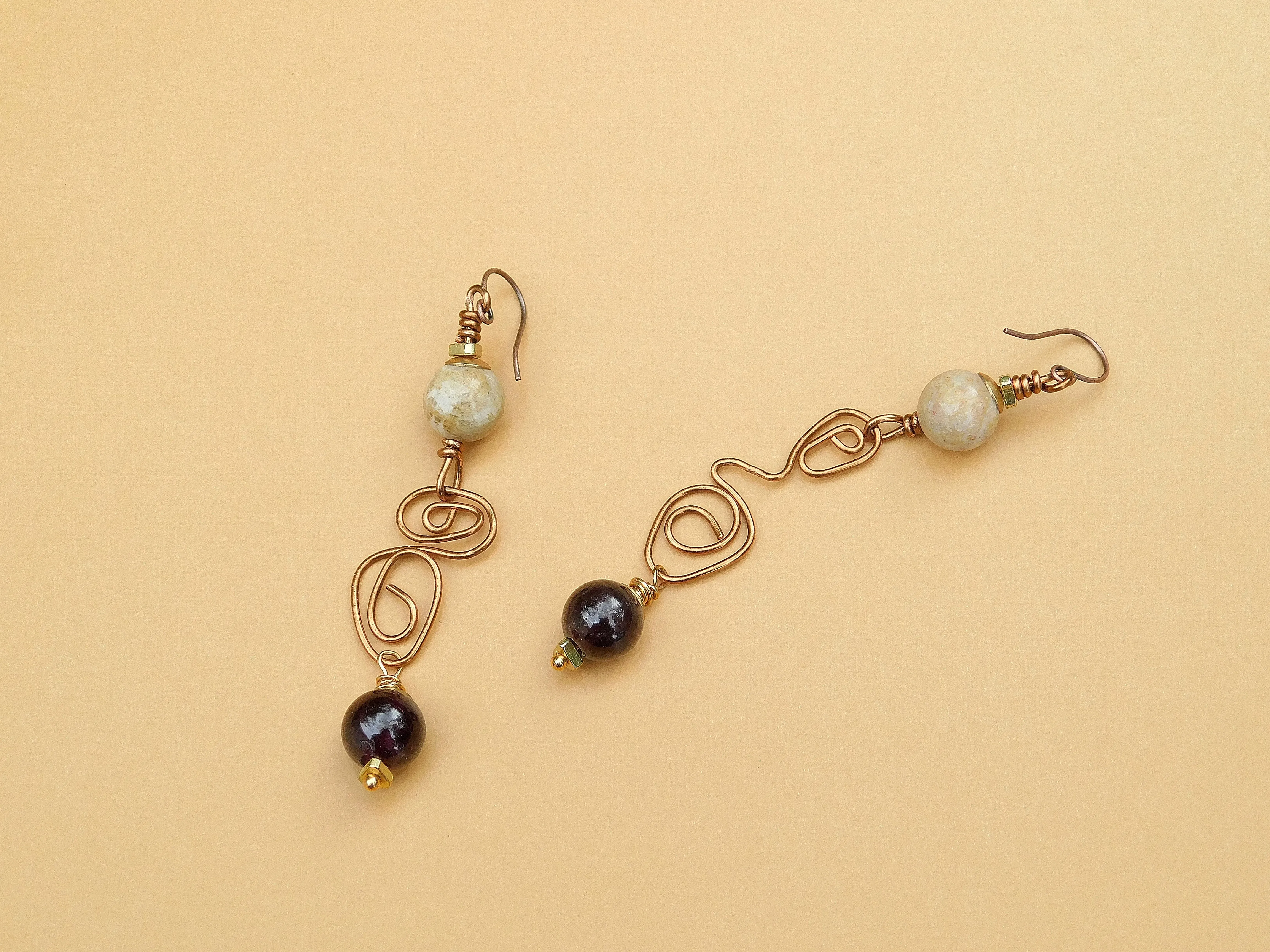 Amethyst Copper Swirly Earrings