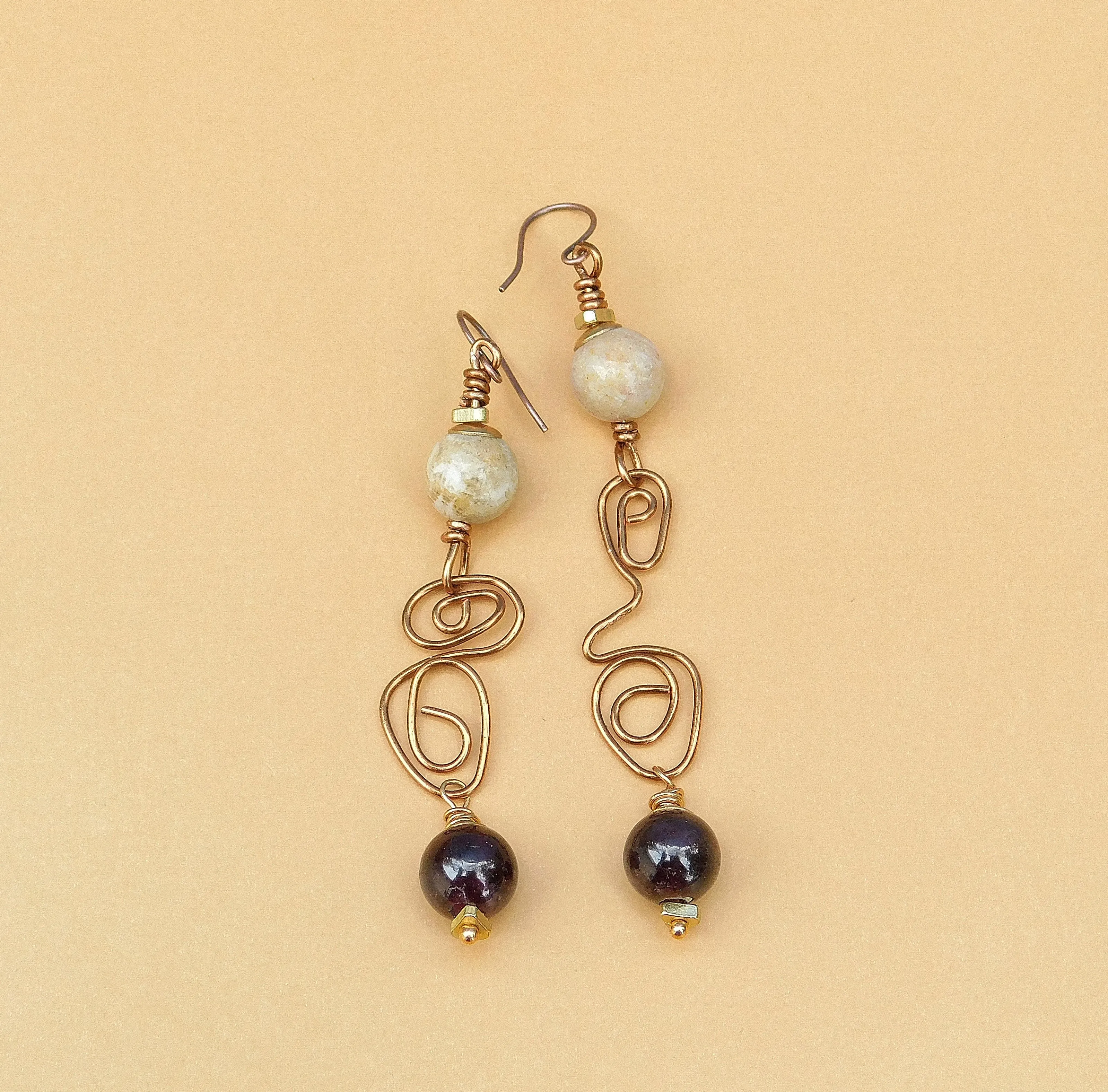 Amethyst Copper Swirly Earrings