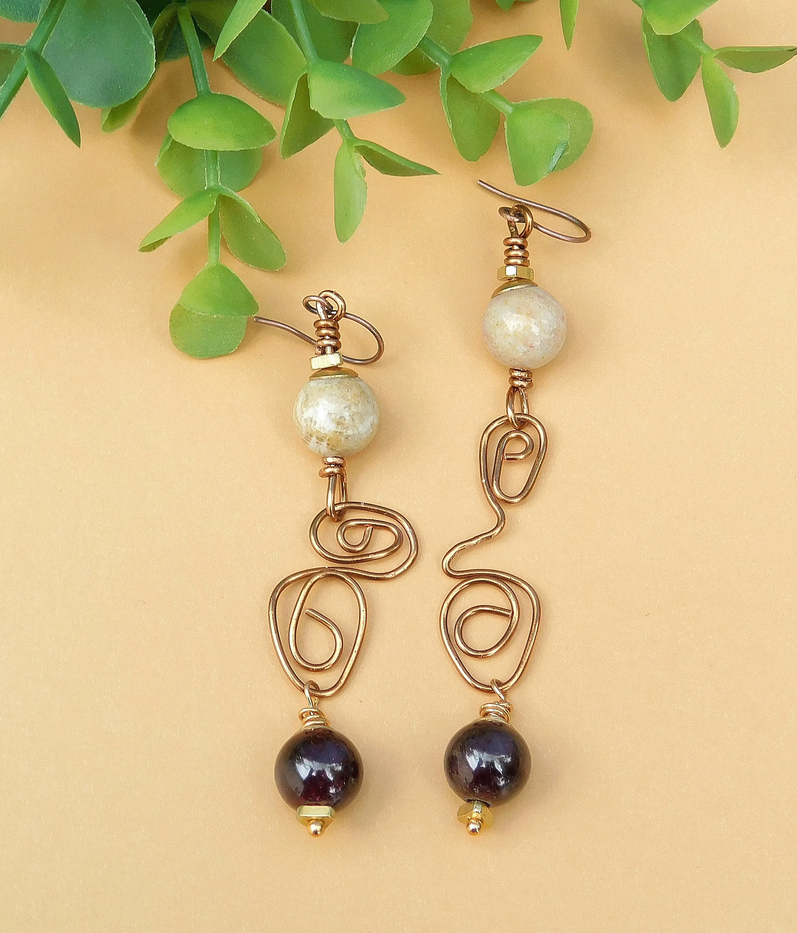 Amethyst Copper Swirly Earrings