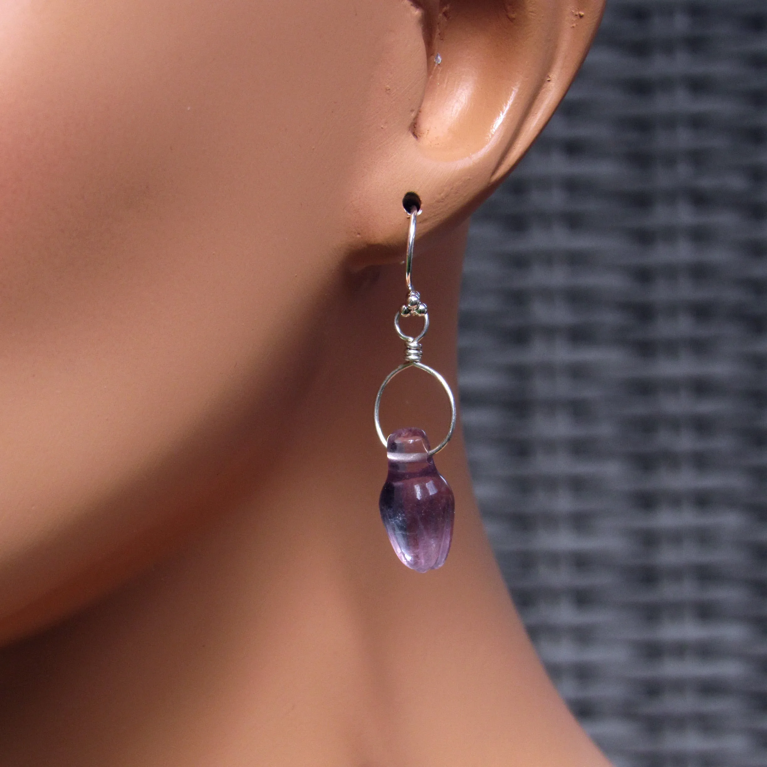 Amethyst Flower Bud gemstone on Sterling Silver Drop Earrings