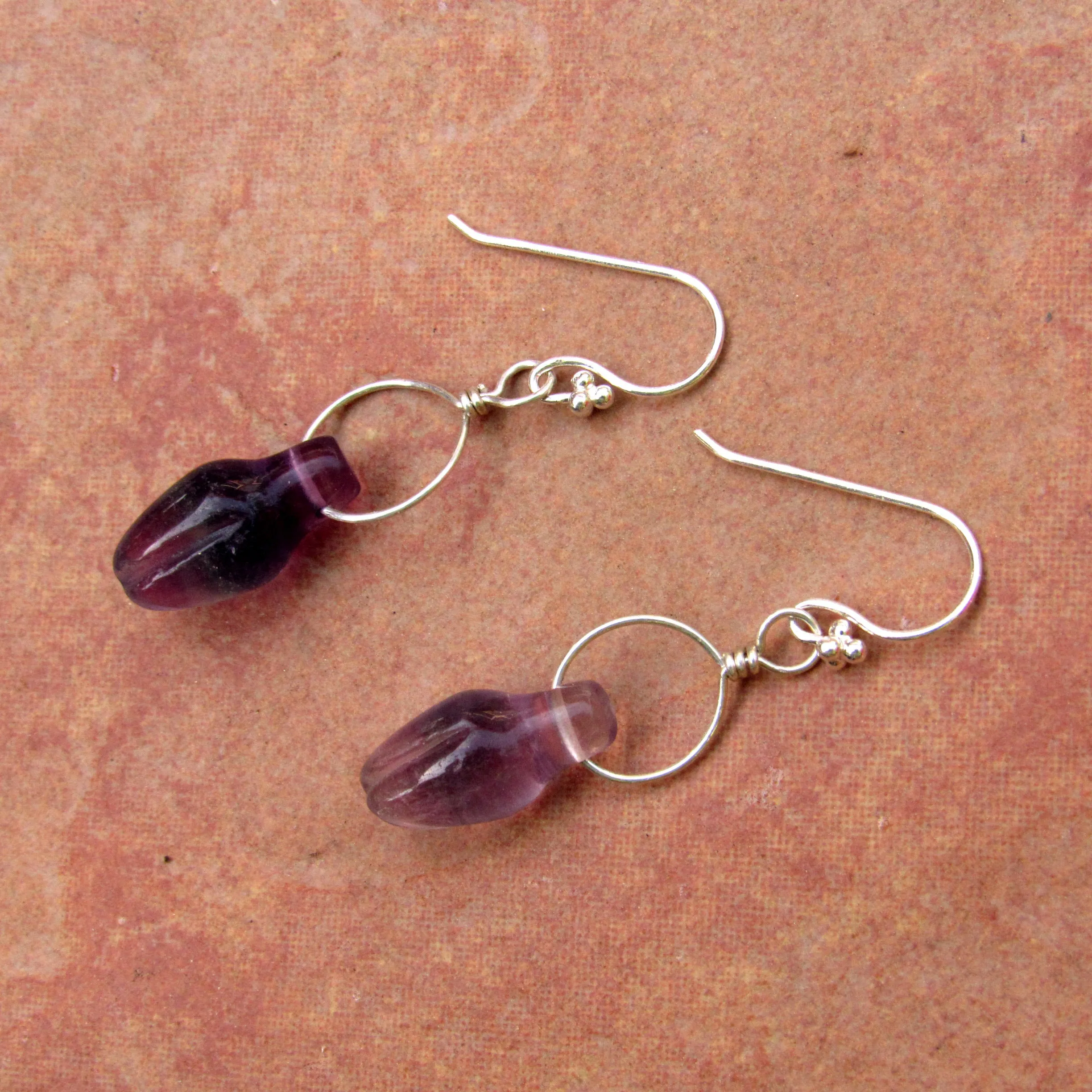 Amethyst Flower Bud gemstone on Sterling Silver Drop Earrings