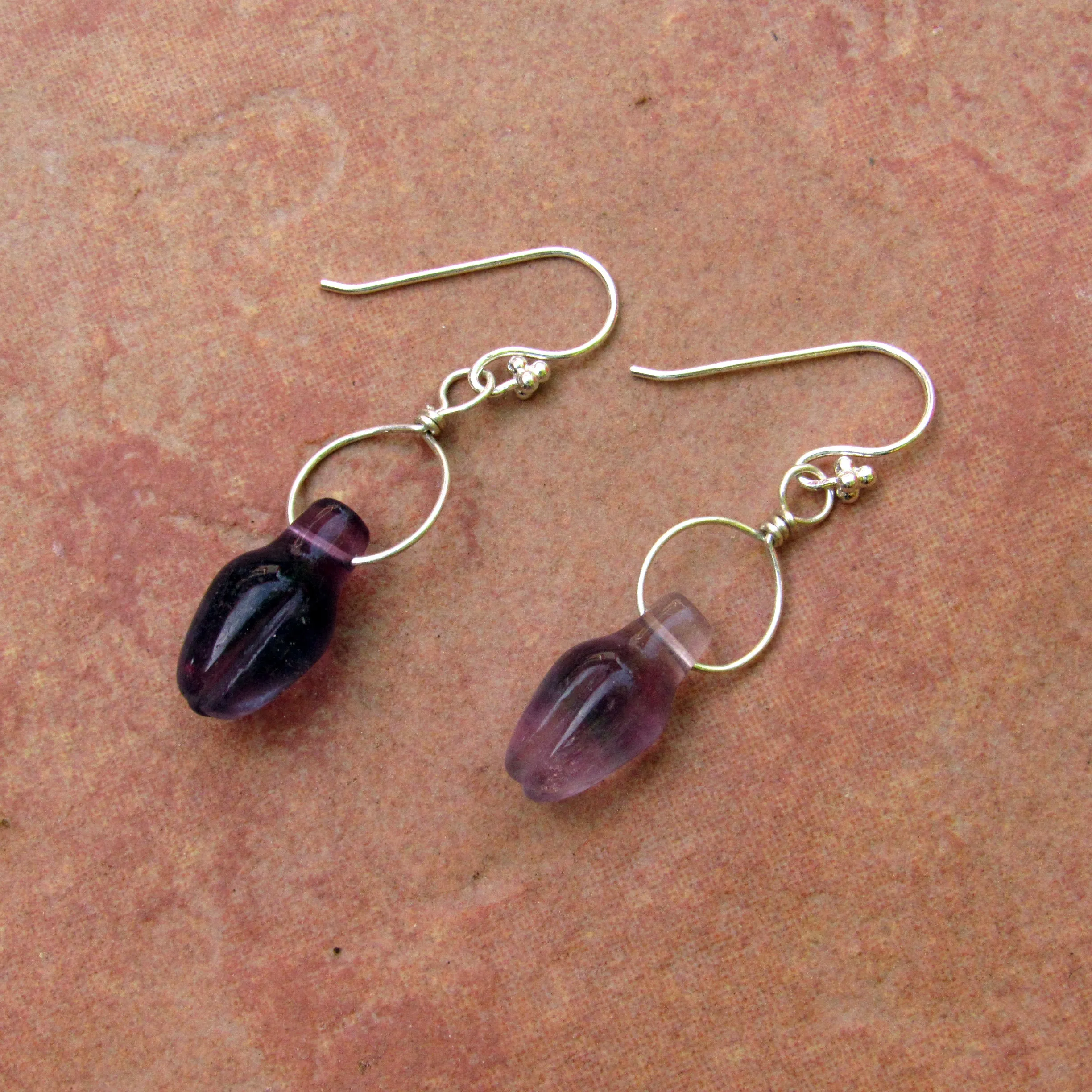 Amethyst Flower Bud gemstone on Sterling Silver Drop Earrings